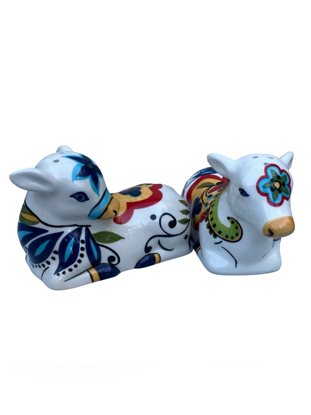 Hand-Painted White Ceramic Cow Salt and Pepper Shaker Set